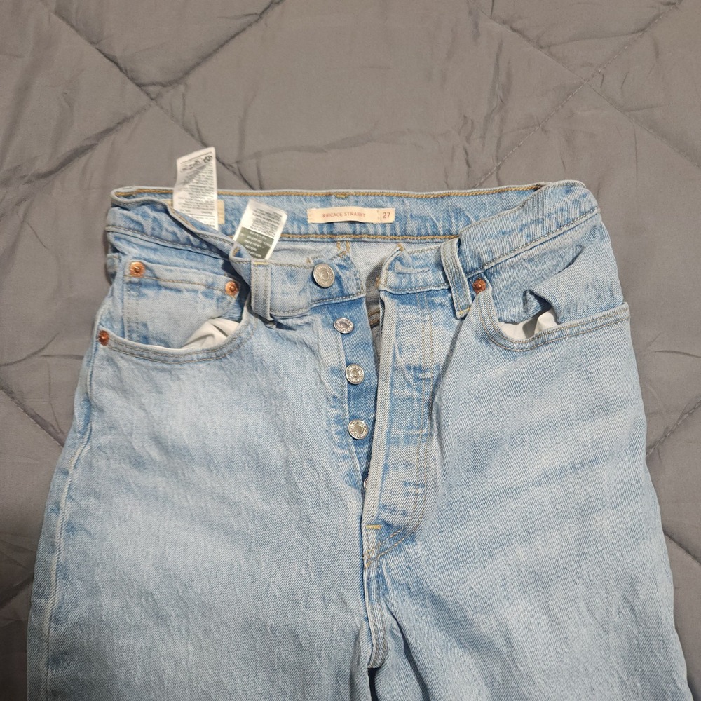 Levis Premium Ribcage Straight Jeans Light Wash High Rise Button Fly Size 27 - Picture 5 of 16